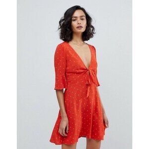 Free People Orange All Yours Polkadot Mini Dress Size 8 - 26893